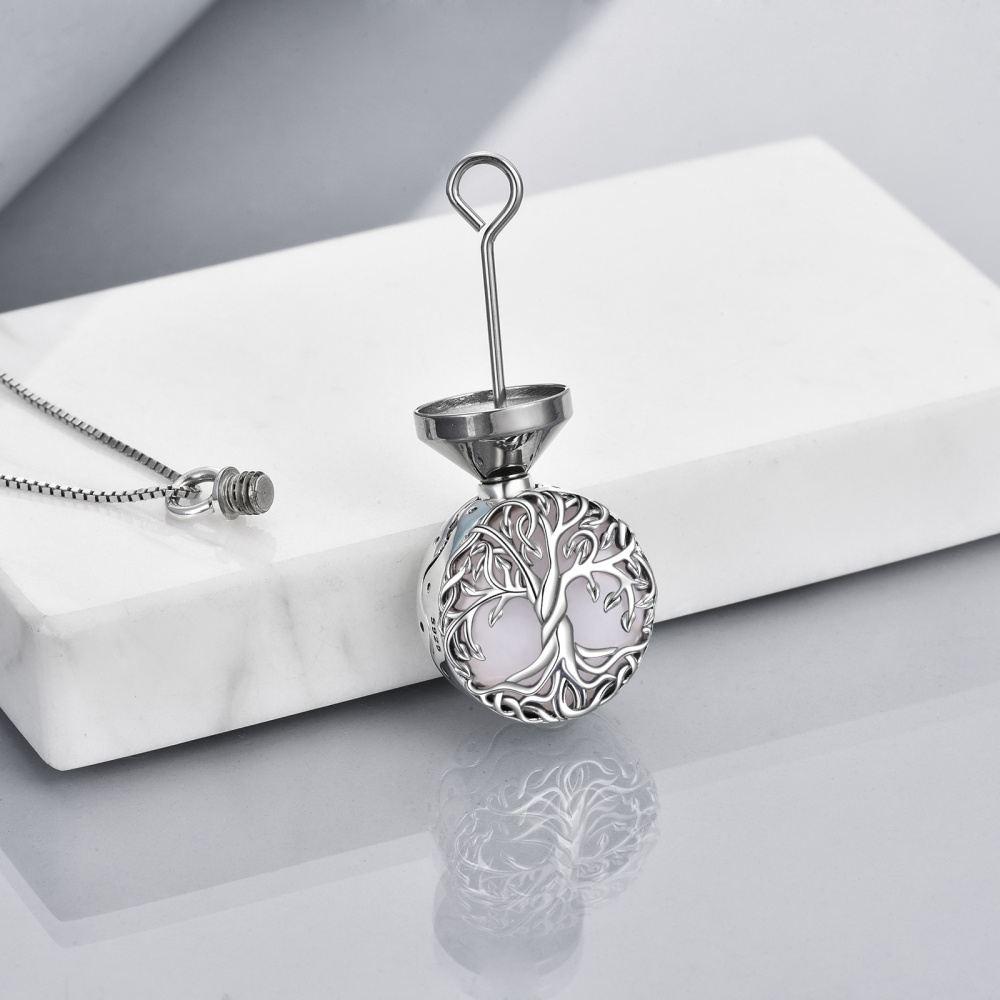 Collier urne en argent sterling avec pierre de lune et arbre de vie pour cendres-4