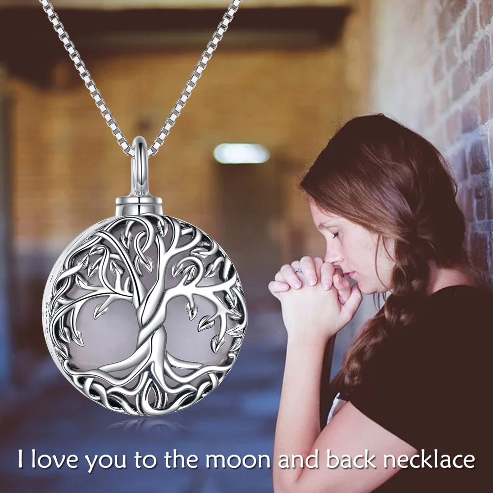 Collier urne en argent sterling avec pierre de lune et arbre de vie pour cendres-6