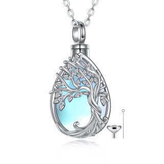 Sterling Silver Moonstone Tree Of Life Urn Necklace for Ashes with Engraved Word-15