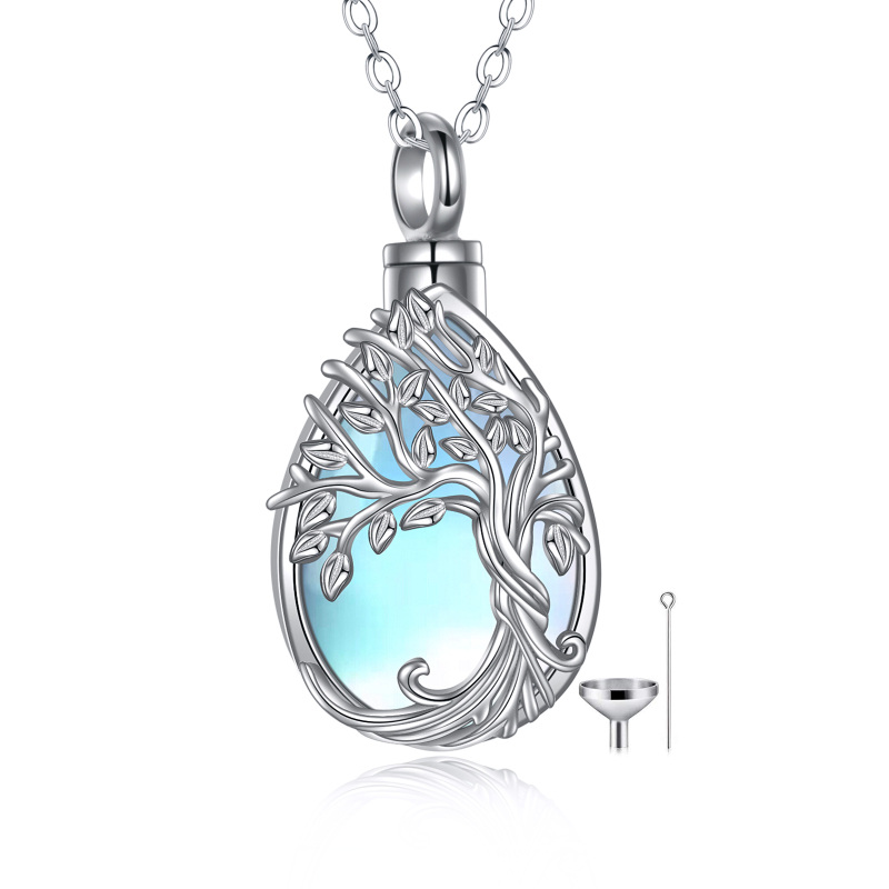 Sterling Silver Moonstone Tree Of Life Urn Necklace for Ashes with Engraved Word-4