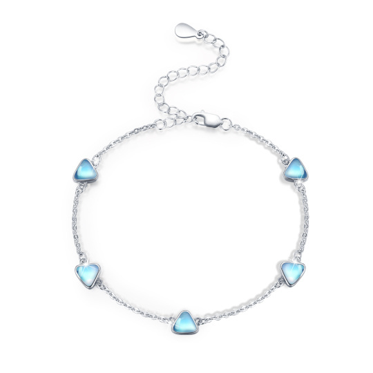 Sterling Silver Moonstone Triangle Bead Station Chain Bracelet