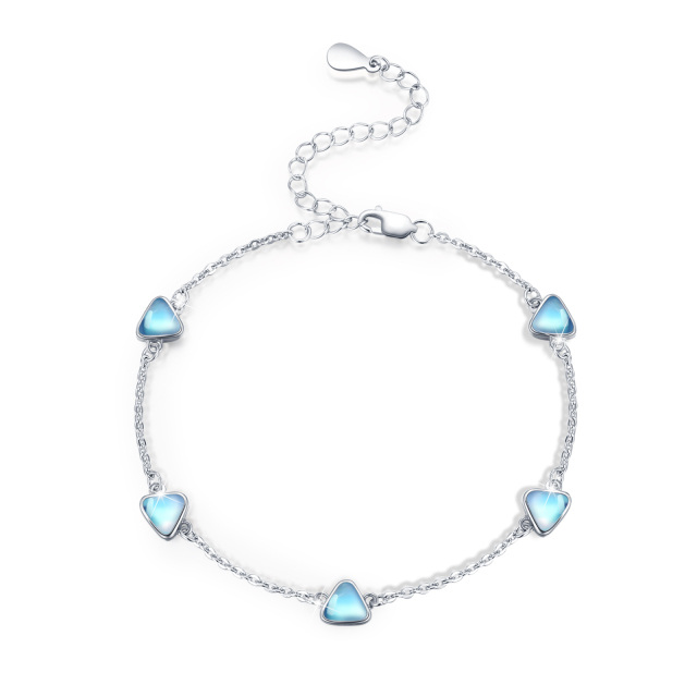 Sterling Silver Moonstone Triangle Bead Station Chain Bracelet-4