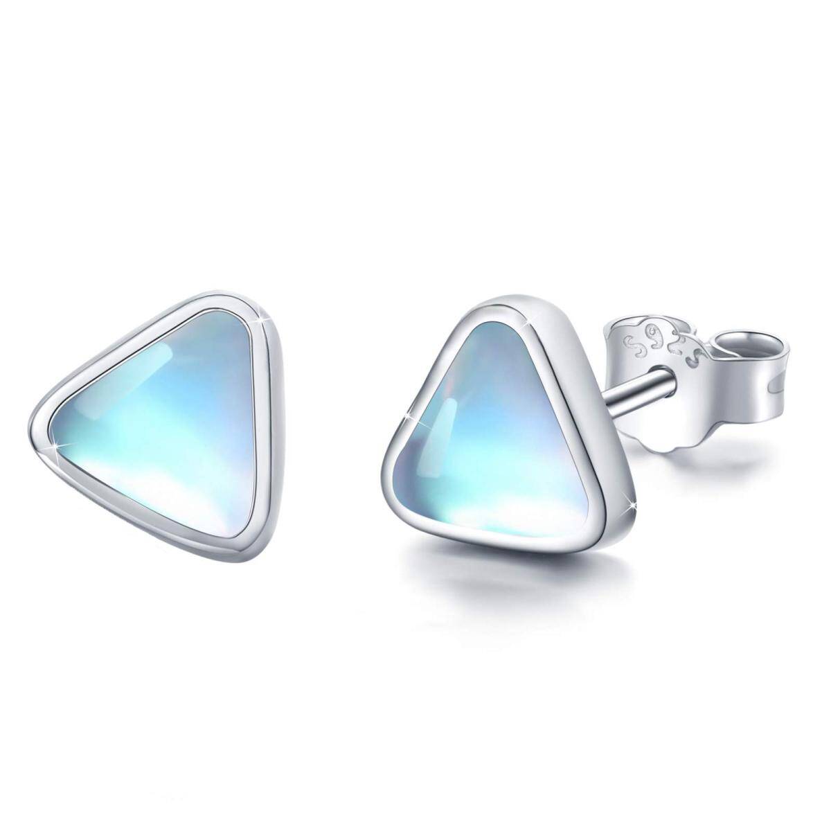 Sterling Silver Moonstone Triangle Stud Earrings-1