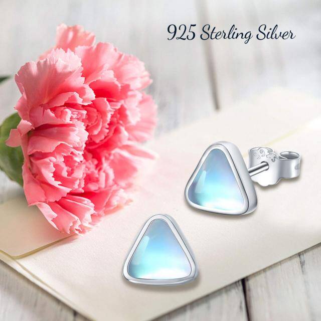 Sterling Silver Moonstone Triangle Stud Earrings-3