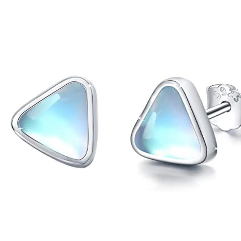 Sterling Silver Moonstone Triangle Stud Earrings for Women Kids-1