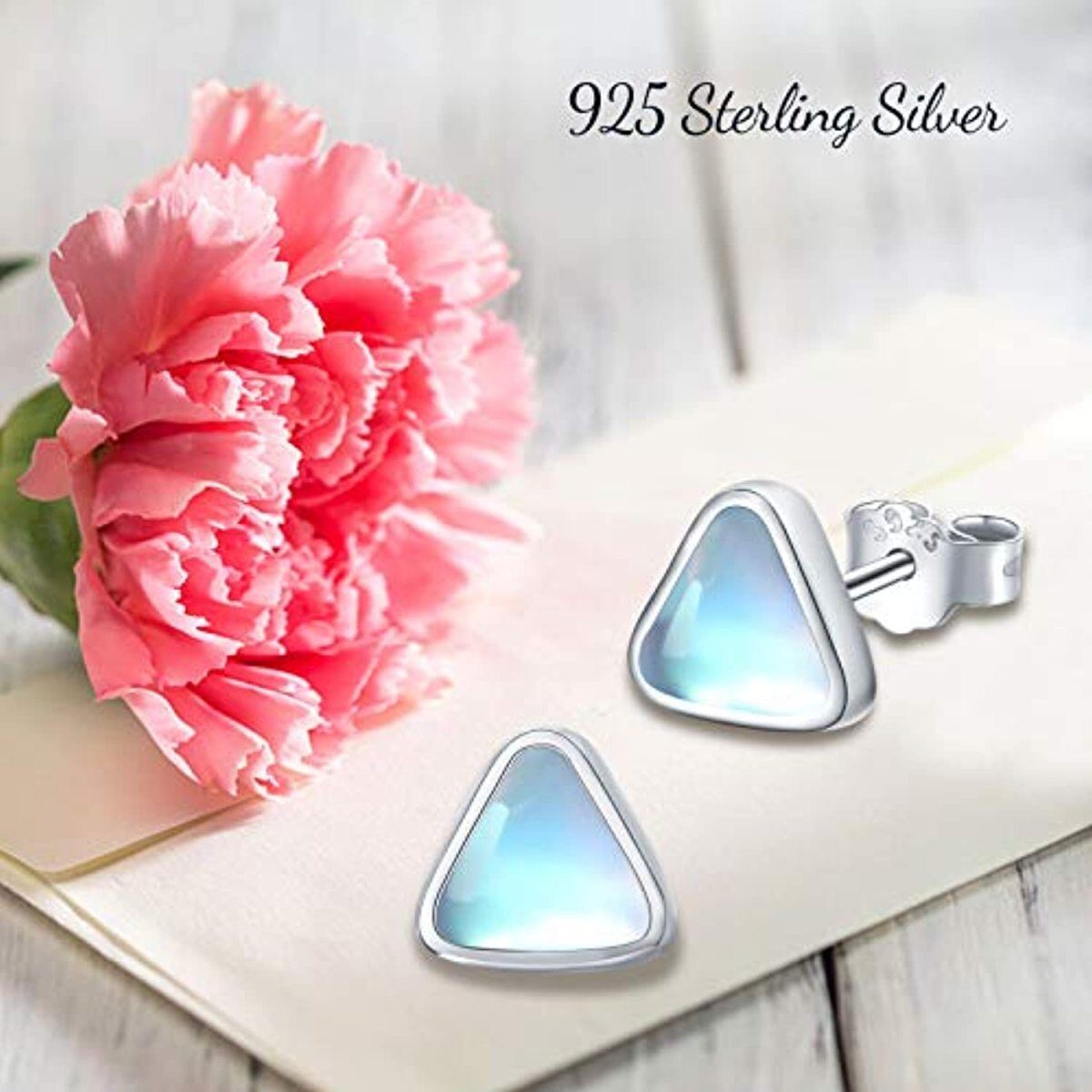 Sterling Silver Moonstone Triangle Stud Earrings for Women Kids-6