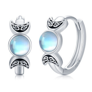 Sterling Silver Moonstone Triple Moon Goddess Hoop Earrings for Women-1