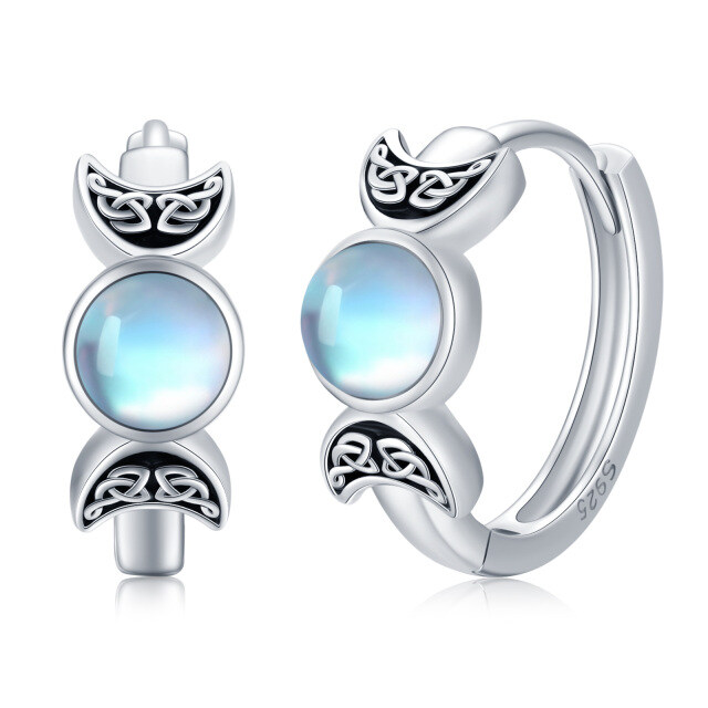 Sterling Silver Moonstone Triple Moon Goddess Hoop Earrings for Women-2