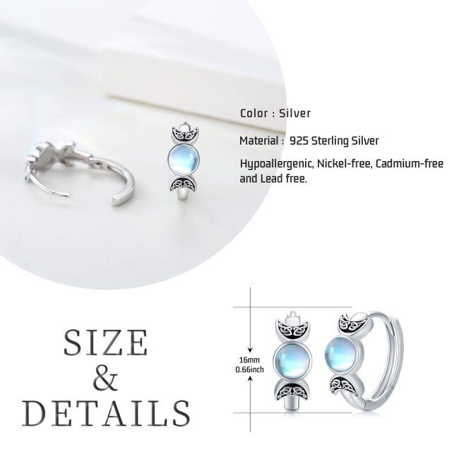 Sterling Silver Moonstone Triple Moon Goddess Hoop Earrings for Women-5