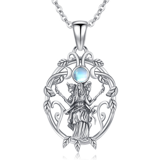 Sterling Silver Moonstone Triple Moon Goddess Pendant Necklace