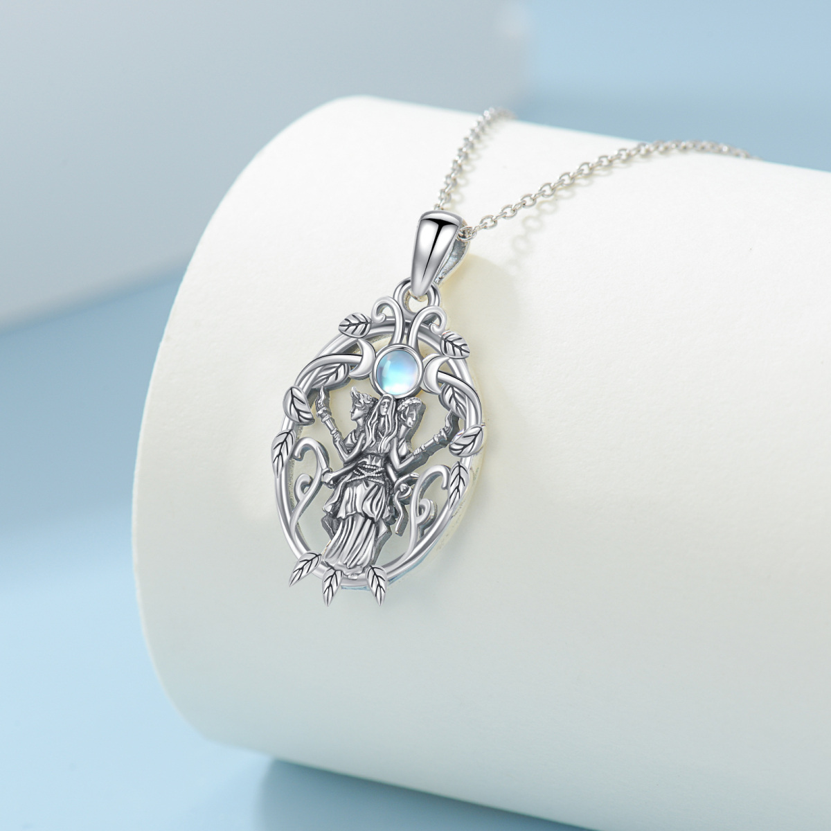 Collier avec pendentif déesse triple lune en argent sterling et pierre de lune-3