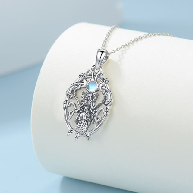 Sterling Silver Moonstone Triple Moon Goddess Pendant Necklace-3