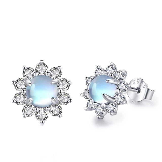 Sterling Silver Moonstone and Cubic Zirconia Wildflowers Boho Bohemian Stud Earrings-1