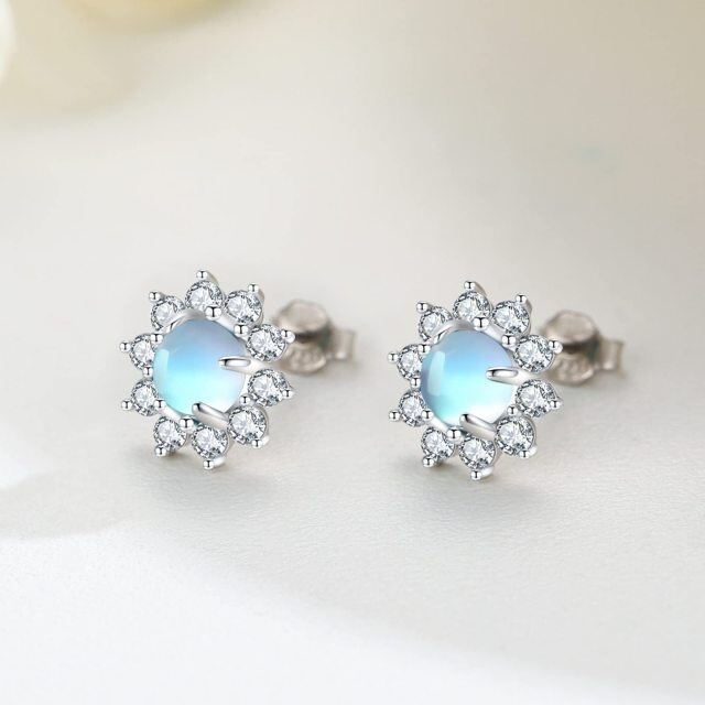 Sterling Silver Moonstone and Cubic Zirconia Wildflowers Boho Bohemian Stud Earrings-4