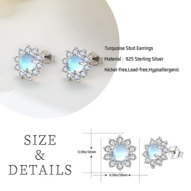 Sterling Silver Moonstone and Cubic Zirconia Wildflowers Boho Bohemian Stud Earrings-6