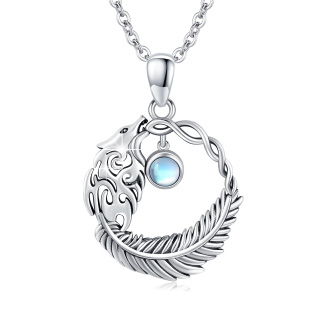 Sterling Silver Moonstone Wolf Pendant Necklace-37