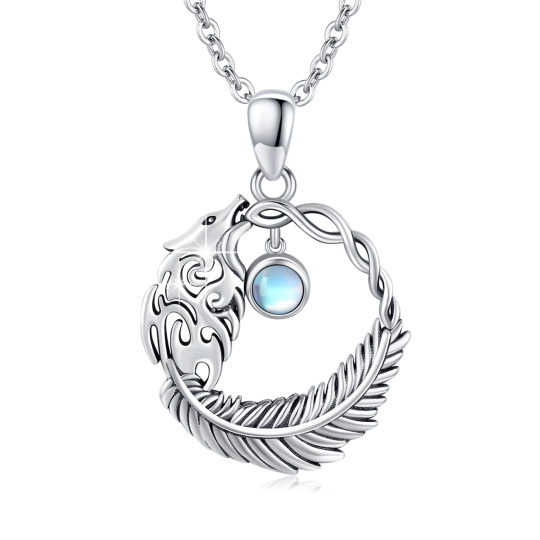 Collana con ciondolo a forma di lupo in pietra di luna in argento sterling