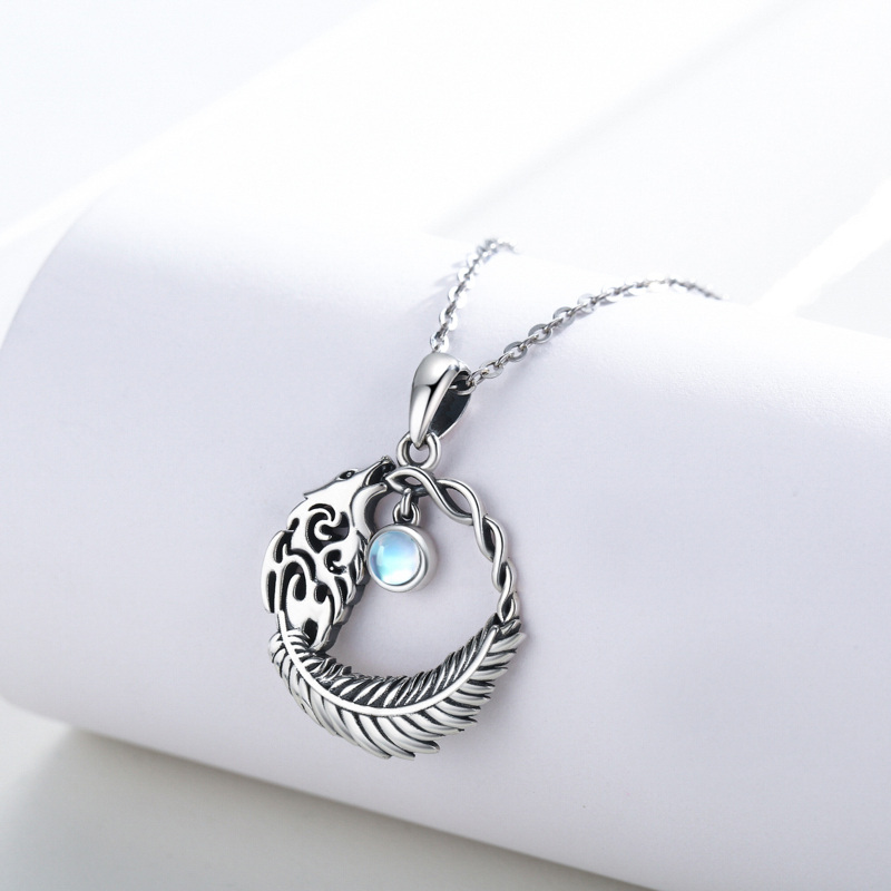 Sterling Silver Moonstone Wolf Pendant Necklace-4
