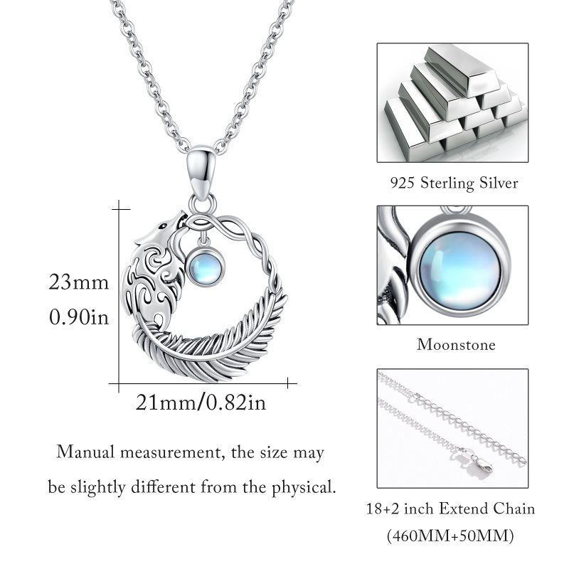 Sterling Silver Moonstone Wolf Pendant Necklace-5