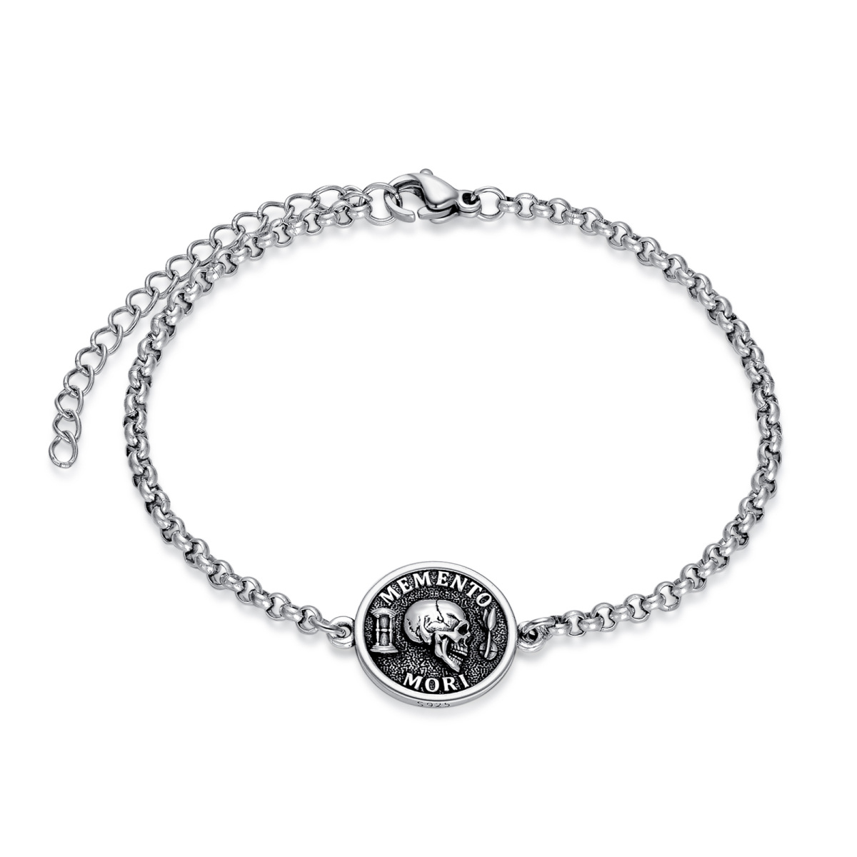 Bracelet en argent sterling avec pendentif Mori et mot gravé pour hommes-1