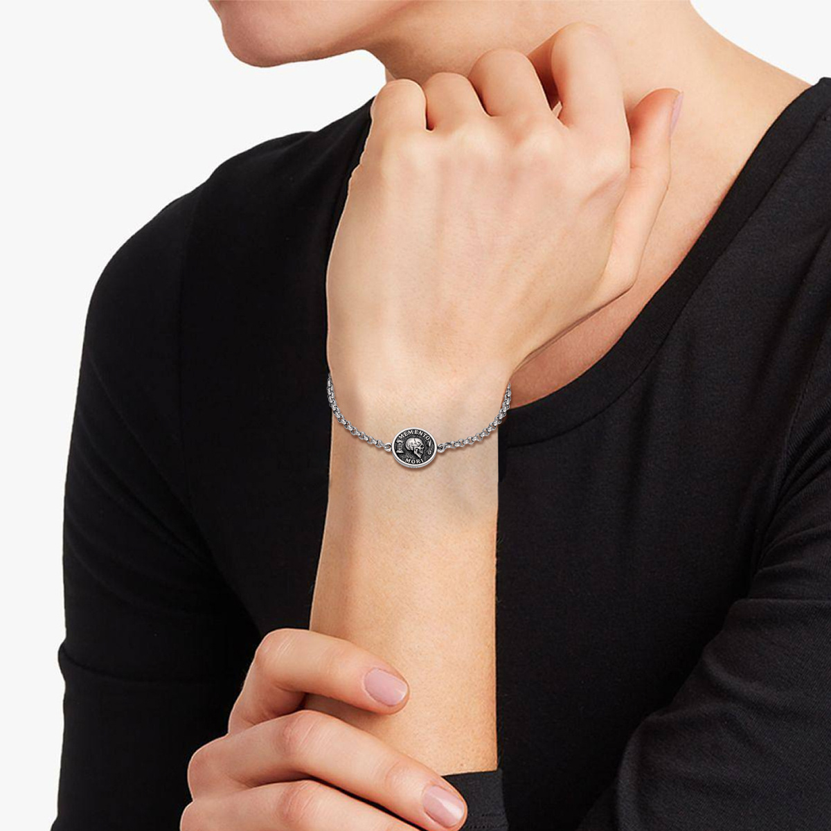 Bracelet en argent sterling avec pendentif Mori et mot gravé pour hommes-2