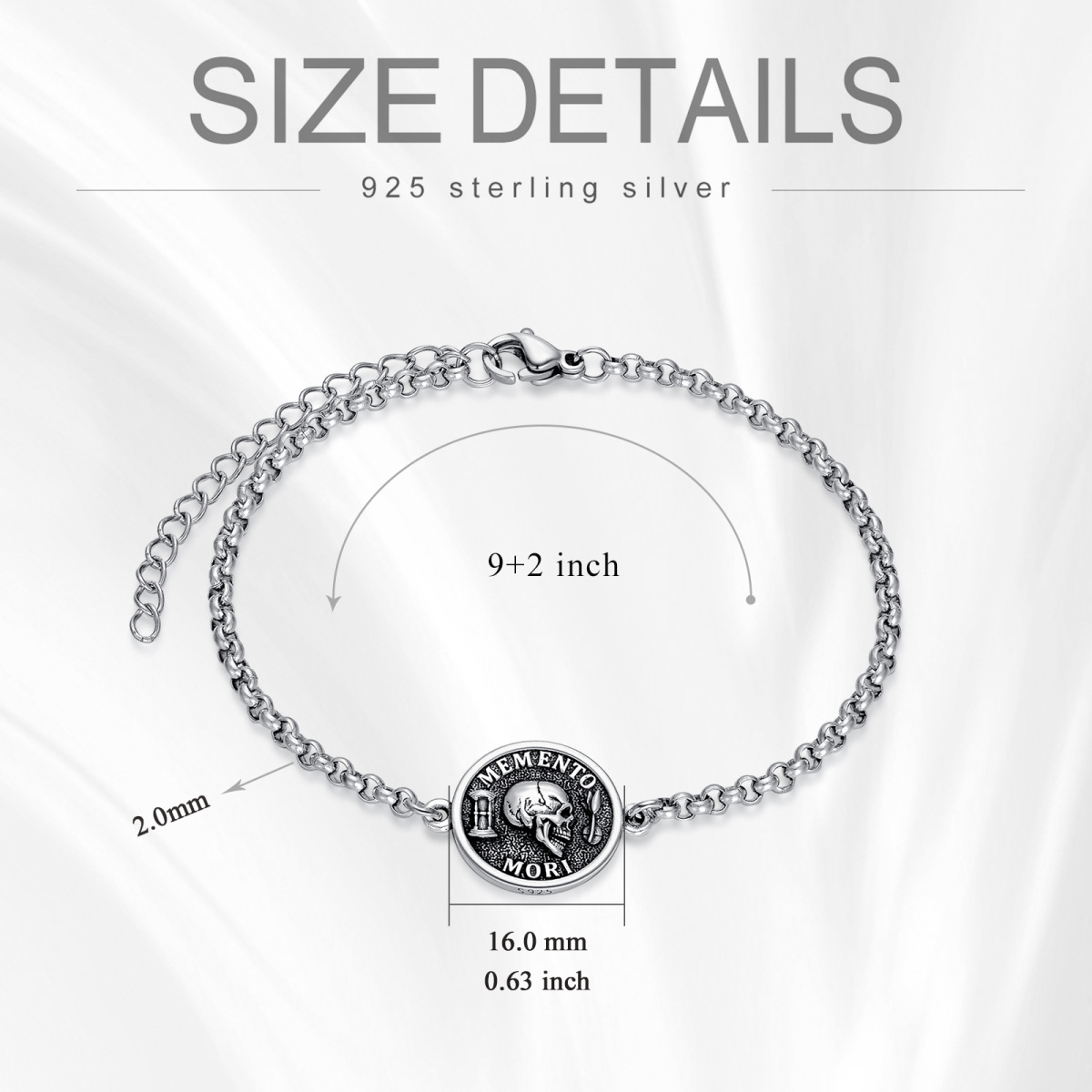 Sterling Silver Mori Charm Bracelet with Engraved Word for Men-5