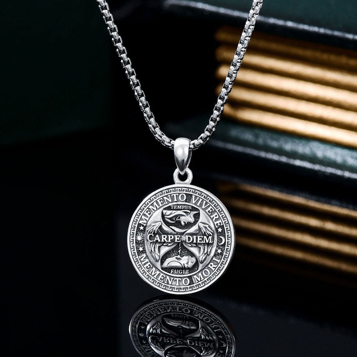 Sterling Silver Mori Pendant Necklace with Engraved Word for Men-3