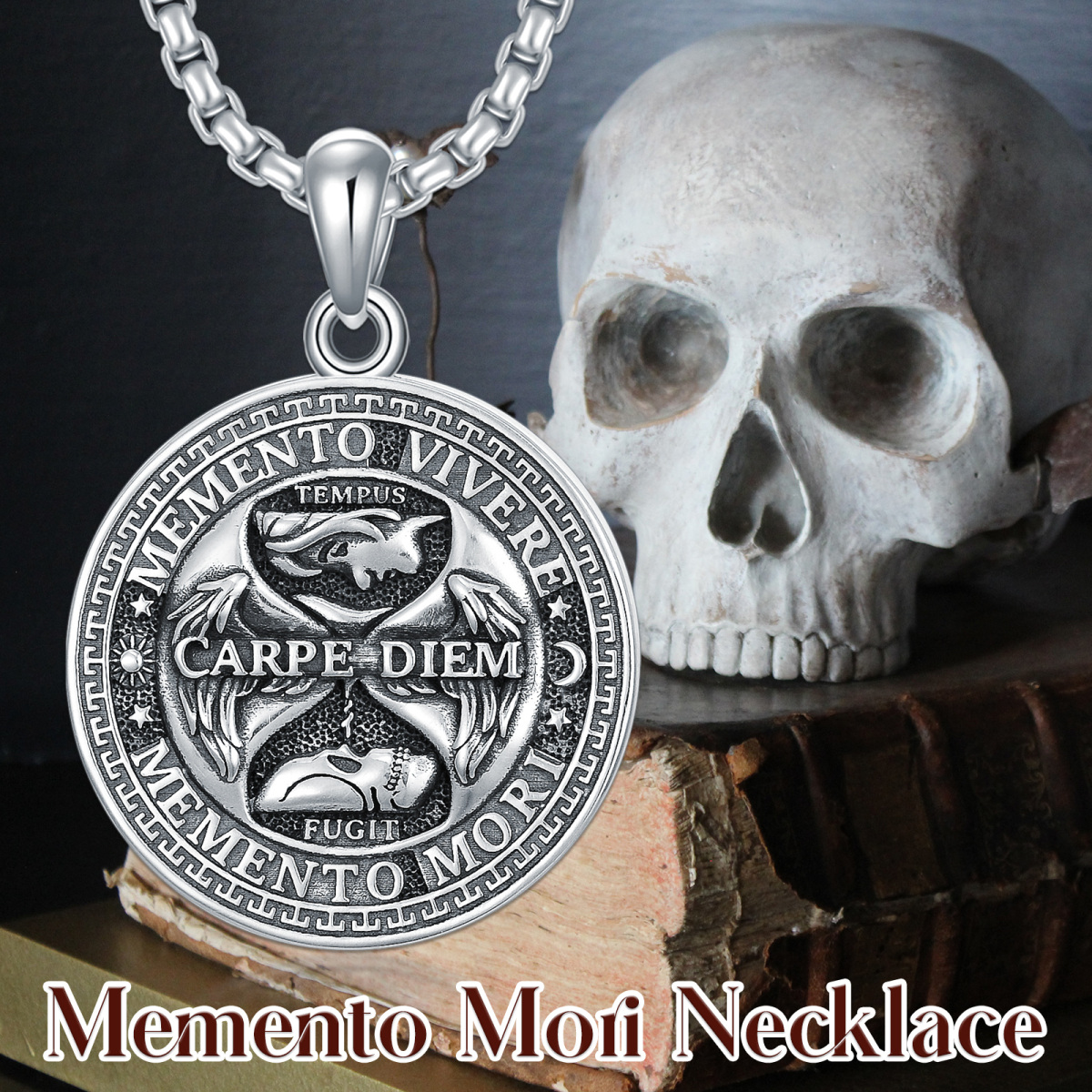 Collar colgante Mori de plata de ley con palabra grabada para hombre-5