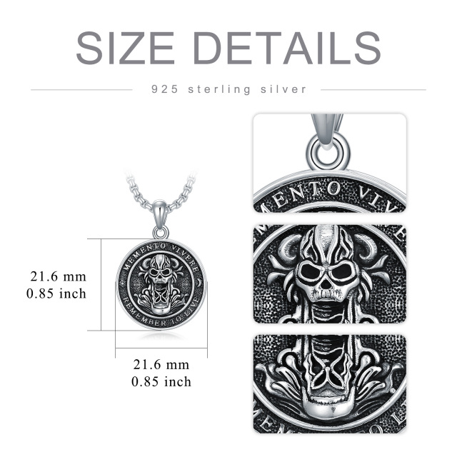 Sterling Silver Mori & Skull Pendant Necklace with Engraved Word for Men-6