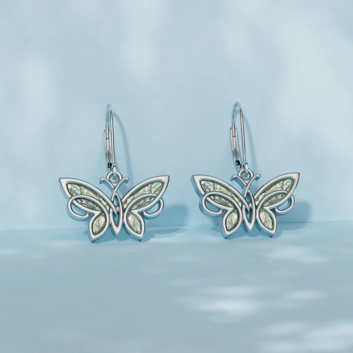 Sterling Silver Moss Agate Butterfly Drop Earrings-3