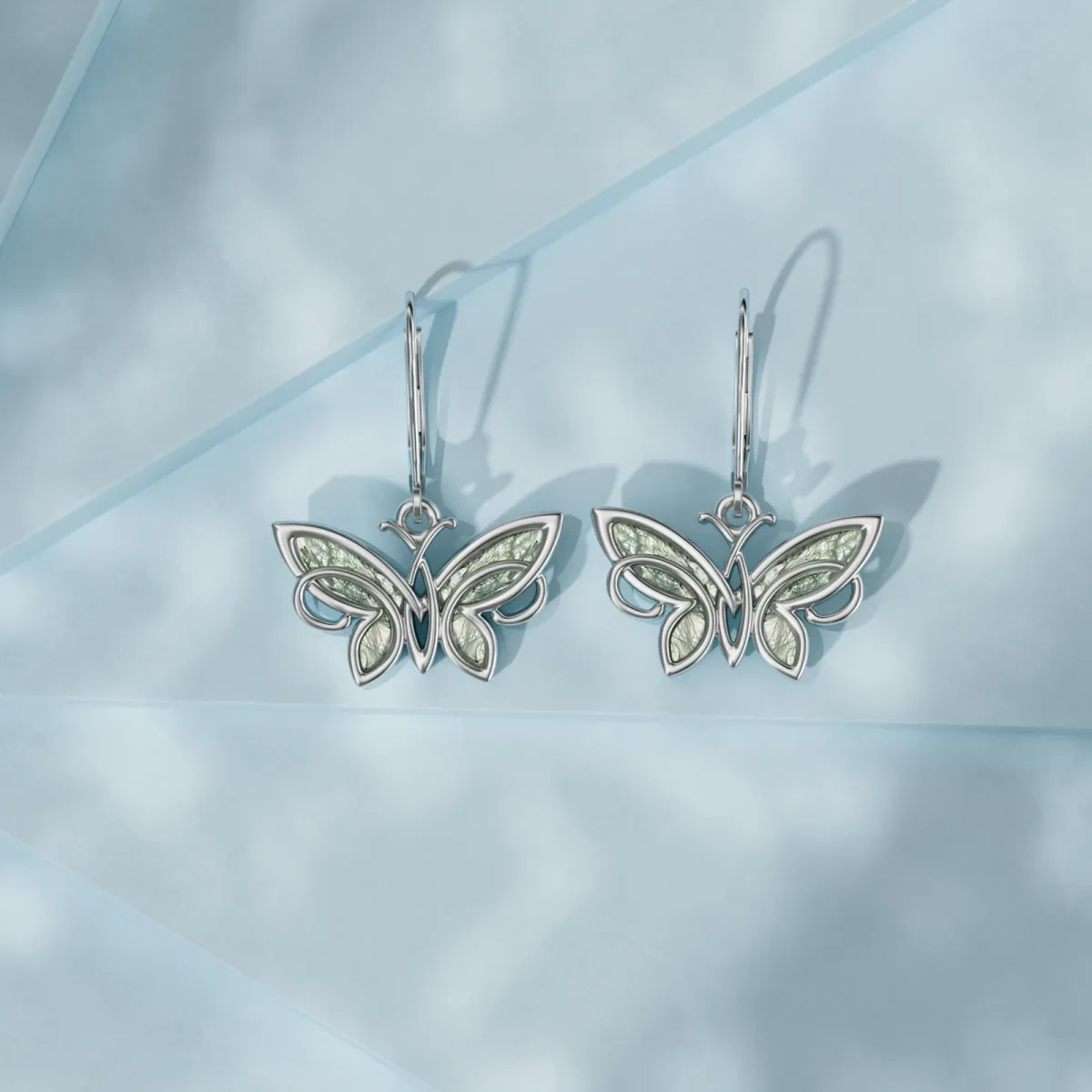 Sterling Silber Moos Achat Schmetterling Tropfen Ohrringe-4