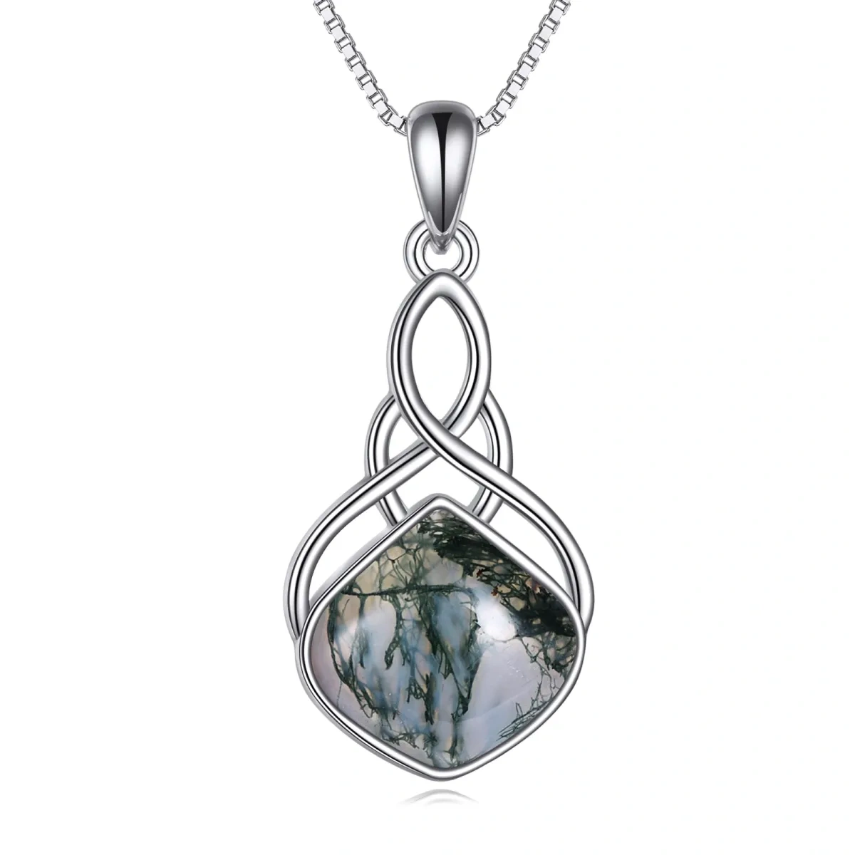 Sterling Silver Moss Agate Celtic Knot Pendant Necklace-1