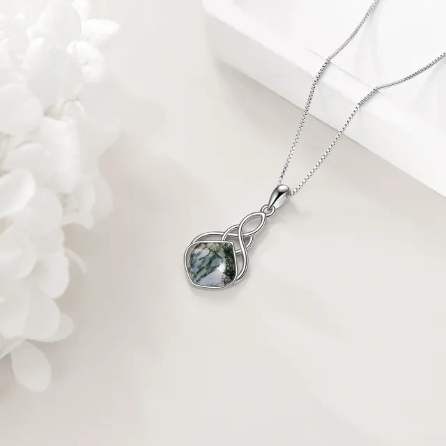 Collana con ciondolo a nodo celtico in argento sterling e agata muschiata-3