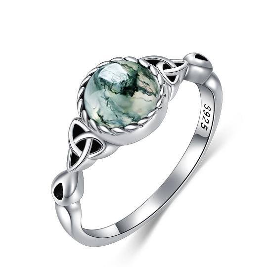 Sterling Silver Moss Agate Celtic Knot Ring