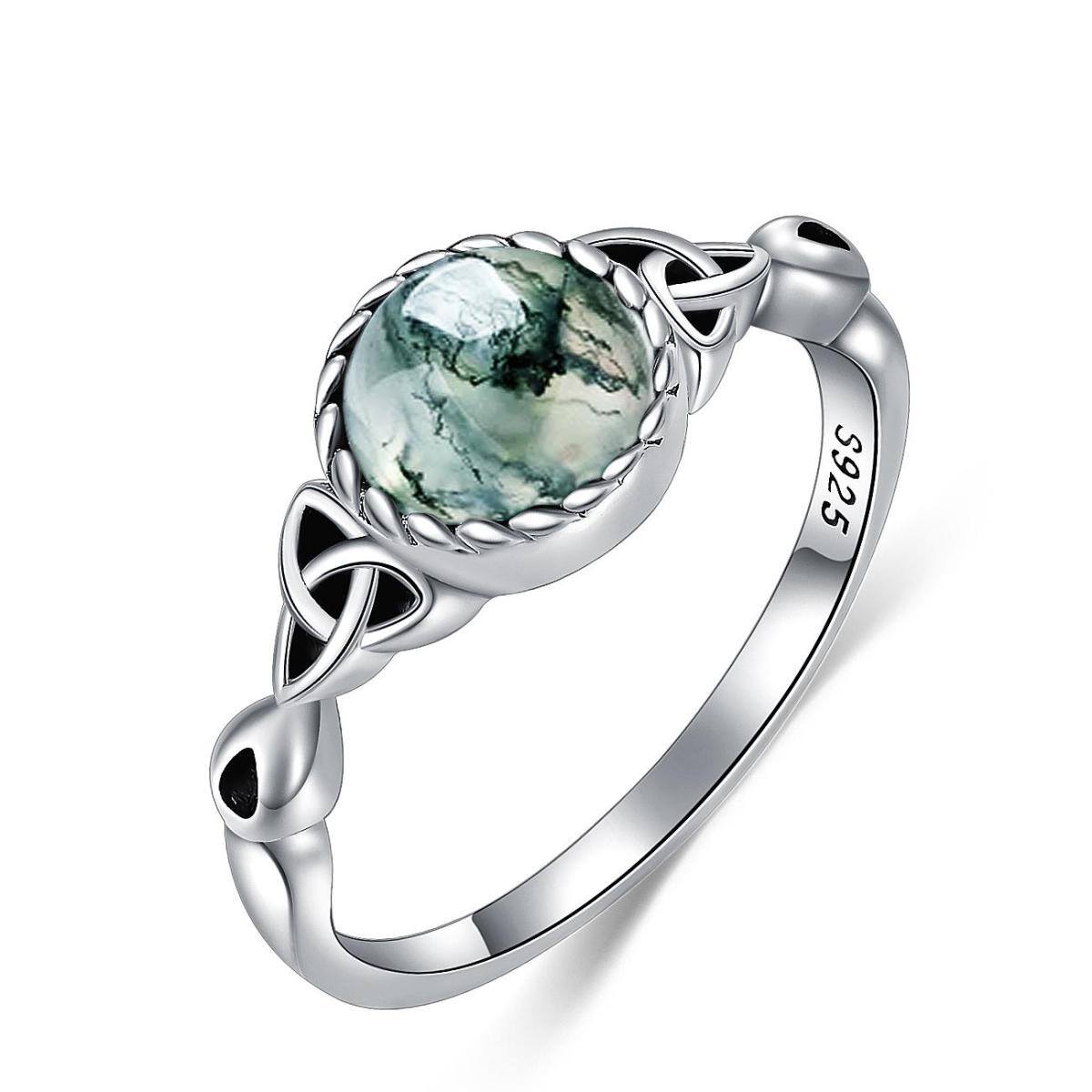 Sterling Silver Moss Agate Celtic Knot Ring-2