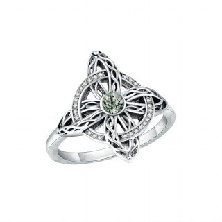 Sterling Silver Cubic Zirconia & Moss Agate Celtic Knot Ring-11