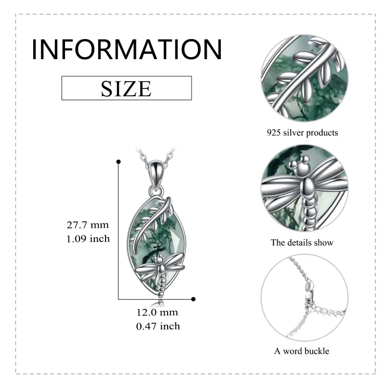 Collier pendentif libellule en agate mousse en argent sterling-4