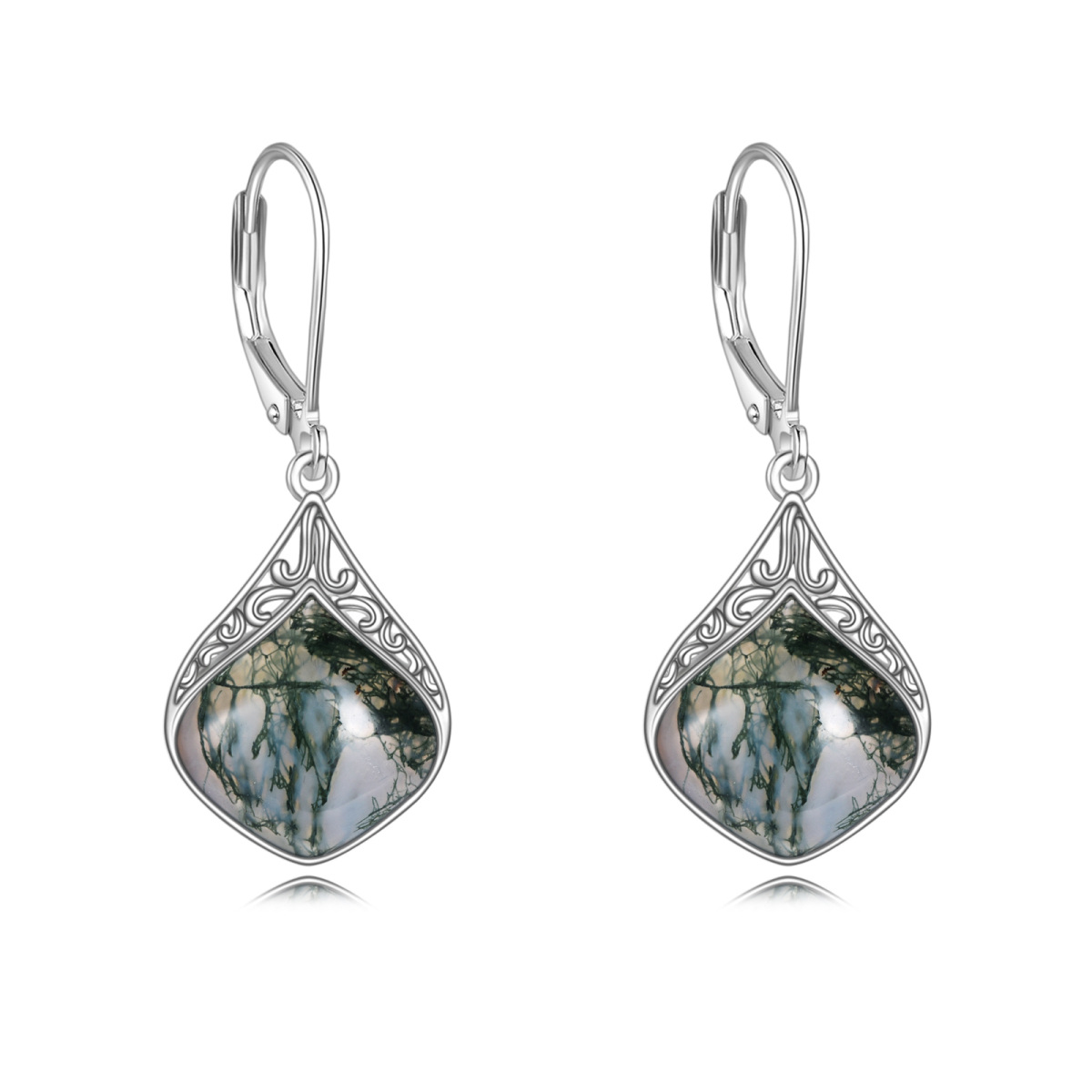 Pendants d'oreilles en argent sterling en agate mousse-1