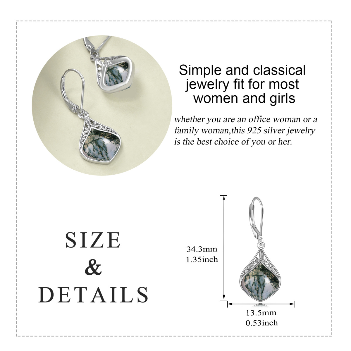 Sterling Silver Moss Agate Drop Earrings-6