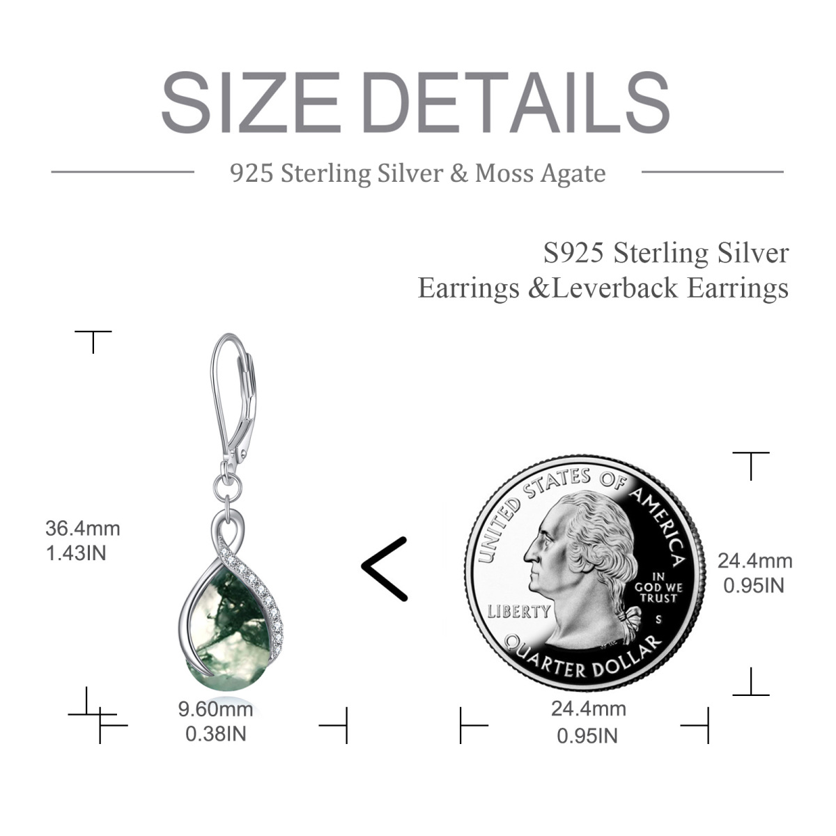 Sterling Silver Drop Moss Agate Drop Earrings For Women-4