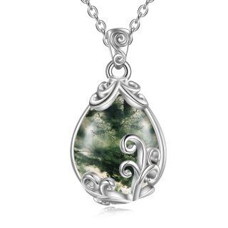 Sterling Silver Moss Agate Drop Shape Pendant Necklace-12