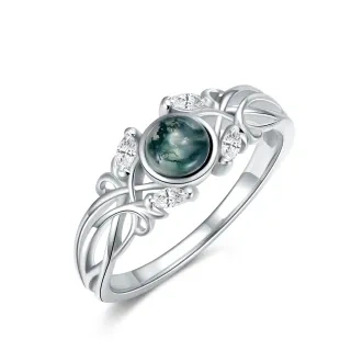 Sterling Silver Moss Agate Filament Engagement Ring-3