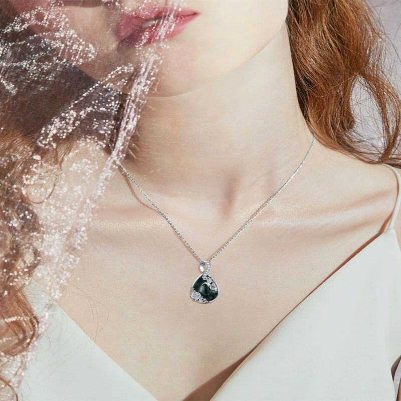 Collana da donna con pendente a goccia di colibrì in agata muschiosa in argento sterling-2