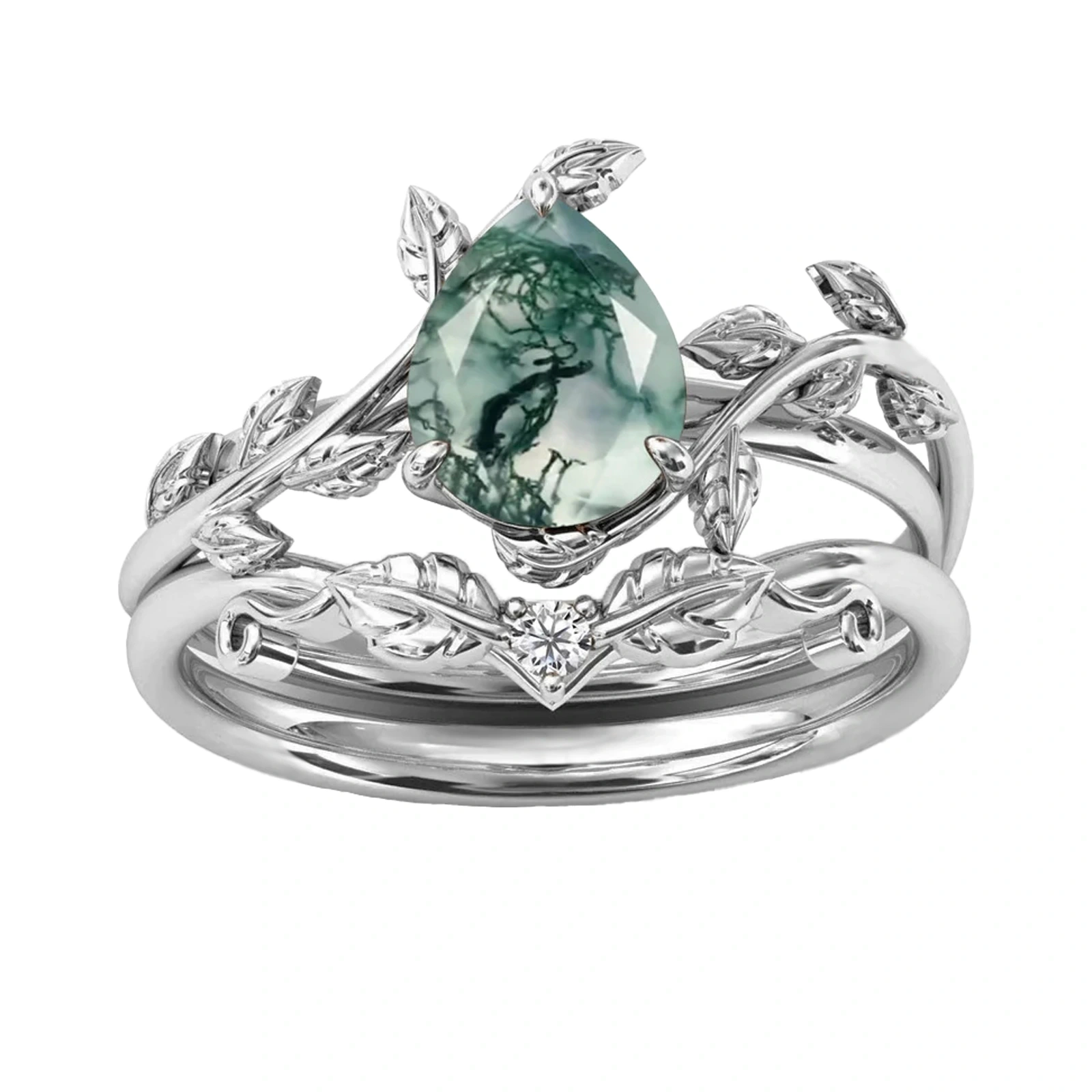 Image of Sterling Silver Moss Agate with Ivy Branch Ring