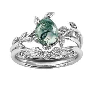 Sterling Silver Moss Agate with Ivy Branch Ring-16