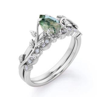 Sterling Silver Moss Agate Ivy Engagement Ring-19