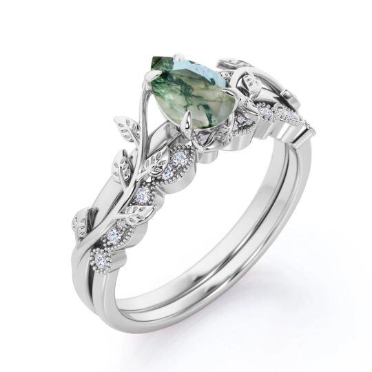 Sterling Silver Moss Agate Ivy Engagement Ring