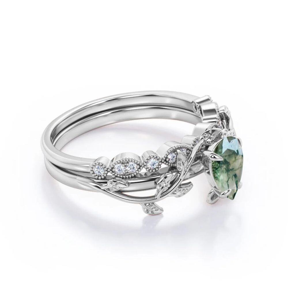 Anillo de compromiso de plata de ley Moss Agate Ivy-3