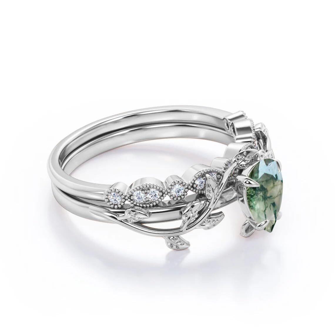 Sterling Silver Moss Agate Ivy Engagement Ring-3