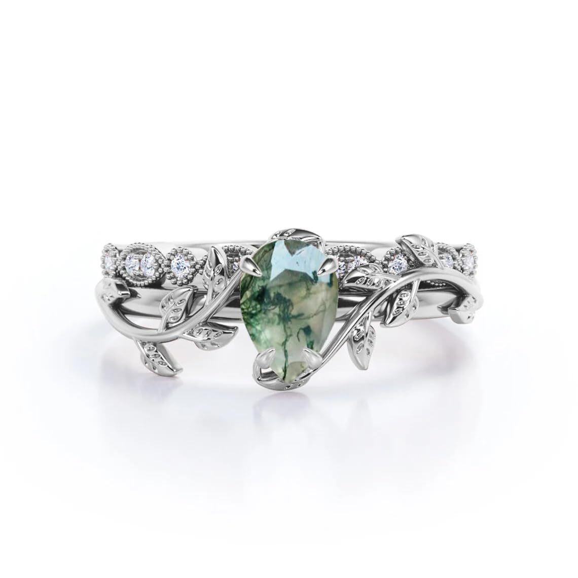 Sterling Silver Moss Agate Ivy Engagement Ring-4